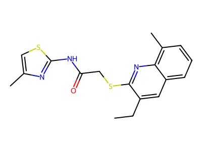2-[(3-Ethyl-8-methyl-2-quinolinyl)thio]-N-(4-methyl-2-thiazolyl)acetamide structure