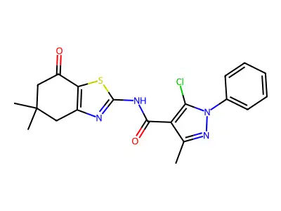 1H-PYRAZOLE-4-CARBOXAMIDE, 5-CHLORO-3-METHYL-1-PHENYL-N-(4,5,6,7-TETRAHYDRO-5,5-DIMETHYL-7-OXO-2-BENZOTHIAZOLYL)- structure