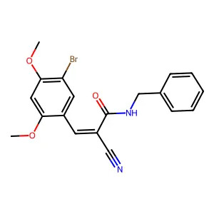 (2E)-N-benzyl-3-(5-bromo-2,4-dimethoxyphenyl)-2-cyanoprop-2-enamide structure