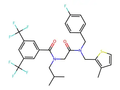 N-[2-[(4-fluorophenyl)methyl-[(3-methylthiophen-2-yl)methyl]amino]-2-oxoethyl]-N-(2-methylpropyl)-3,5-bis(trifluoromethyl)benzamide structure