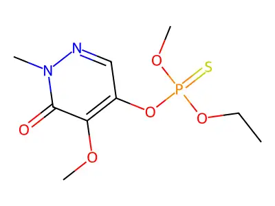 Phosphorothioic acid, O-(1,6-dihydro-5-methoxy-1-methyl-6-oxo-4-pyridazinyl) O-ethyl O-methyl ester structure