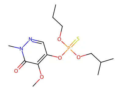 Phosphorothioic acid, O-(1,6-dihydro-5-methoxy-1-methyl-6-oxo-4-pyridazinyl) O-(2-methylpropyl) O-propyl ester structure