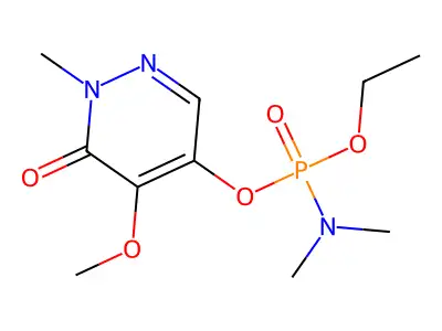 Dimethylphosphoramidic acid 1,6-dihydro-5-methoxy-1-methyl-6-oxo-4-pyridazinyl ethyl ester structure