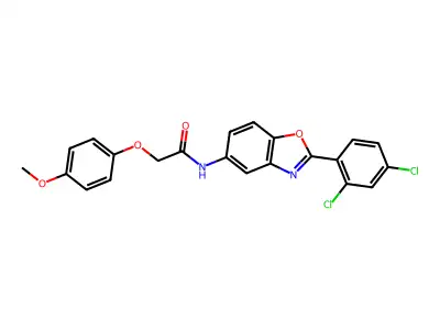 N-[2-(2,4-dichlorophenyl)-1,3-benzoxazol-5-yl]-2-(4-methoxyphenoxy)acetamide structure