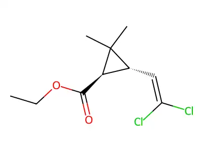 Ethyl trans-3-(2,2-dichlorovinyl)-2,2-dimethylcyclopropanecarboxylate structure