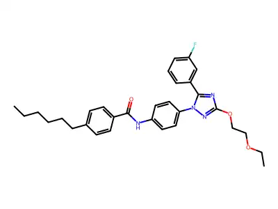 N-[4-[3-(2-ethoxyethoxy)-5-(3-fluorophenyl)-1,2,4-triazol-1-yl]phenyl]-4-hexyl-benzamide structure