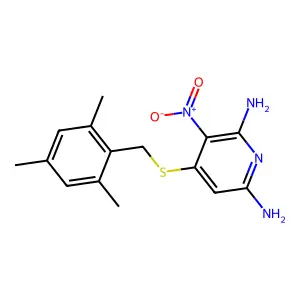 3-Nitro-4-{[(2,4,6-trimethylphenyl)methyl]sulfanyl}pyridine-2,6-diamine structure