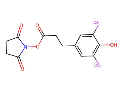 N-hydroxysuccinimidyl 3-(4'-hydroxy-(3',5'-125I)-diiodophenyl)propionate structure