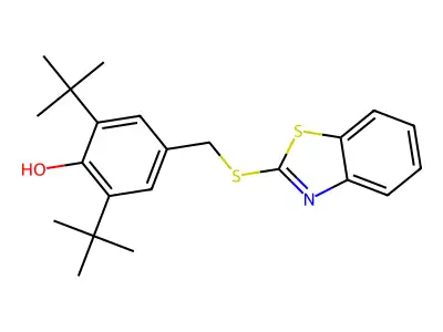 Phenol, 4-[(2-benzothiazolylthio)methyl]-2,6-bis(1,1-dimethylethyl)- structure