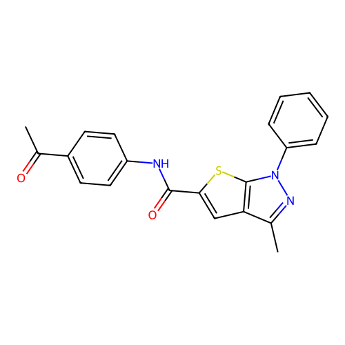 N-(4-acetylphenyl)-3-methyl-1-phenyl-1H-thieno[2,3-c]pyrazole-5-carboxamide structure