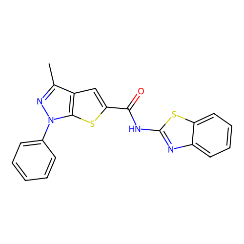 N-(1,3-benzothiazol-2-yl)-3-methyl-1-phenylthieno[3,2-d]pyrazole-5-carboxamide structure