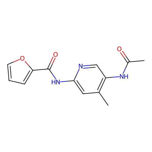 N-(5-acetamido-4-methyl-2-pyridinyl)furan-2-carboxamide structure