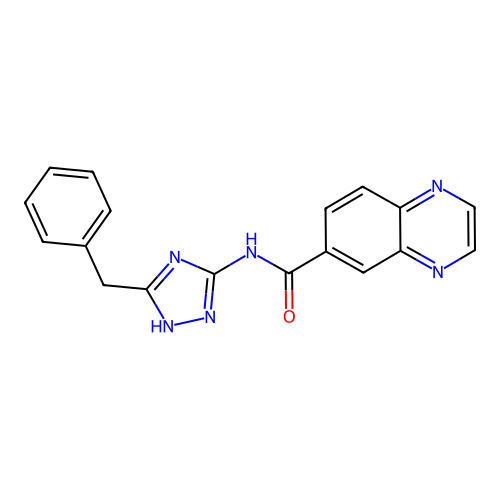 N-(5-benzyl-1H-1,2,4-triazol-3-yl)quinoxaline-6-carboxamide structure