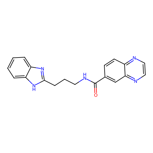 N-[3-(1H-benzimidazol-2-yl)propyl]quinoxaline-6-carboxamide structure