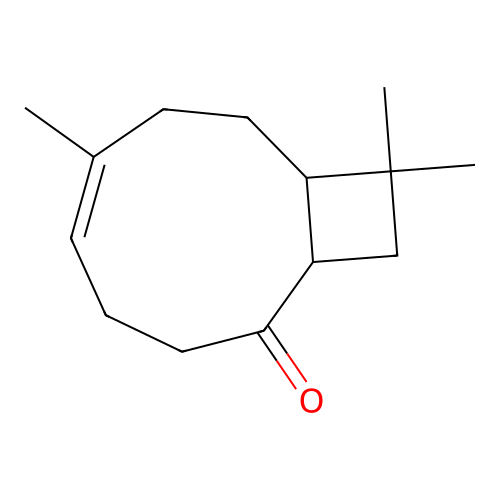 (5Z)-6,10,10-trimethyl-bicyclo[7.2.0]undec-5-en-2-one structure