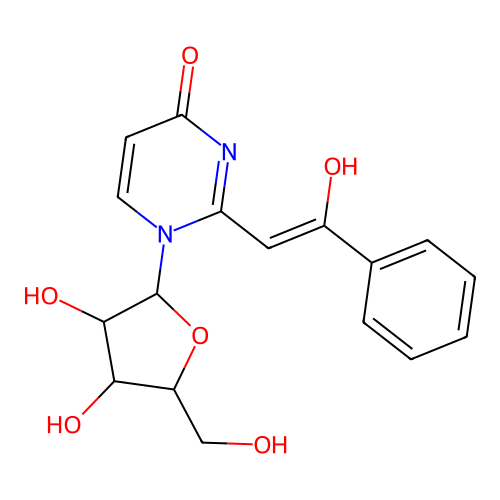 1-[3,4-dihydroxy-5-(hydroxymethyl)oxolan-2-yl]-2-[(Z)-2-hydroxy-2-phenylethenyl]pyrimidin-4-one structure