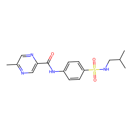 5-methyl-N-[4-(2-methylpropylsulfamoyl)phenyl]pyrazine-2-carboxamide structure