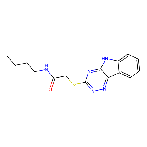 N-butyl-2-(5H-[1,2,4]triazino[5,6-b]indol-3-ylsulfanyl)acetamide structure