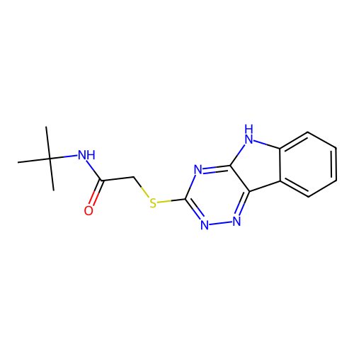 N-tert-butyl-2-(5H-[1,2,4]triazino[5,6-b]indol-3-ylsulfanyl)acetamide structure