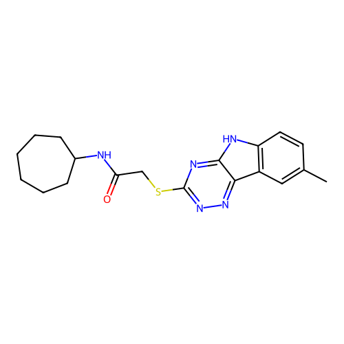 Acetamide,N-cycloheptyl-2-[(8-methyl-2H-1,2,4-triazino[5,6-B]indol-3-YL)thio]- structure