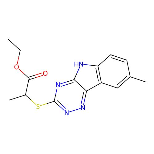 ethyl 2-[(8-methyl-5H-[1,2,4]triazino[5,6-b]indol-3-yl)sulfanyl]propanoate structure