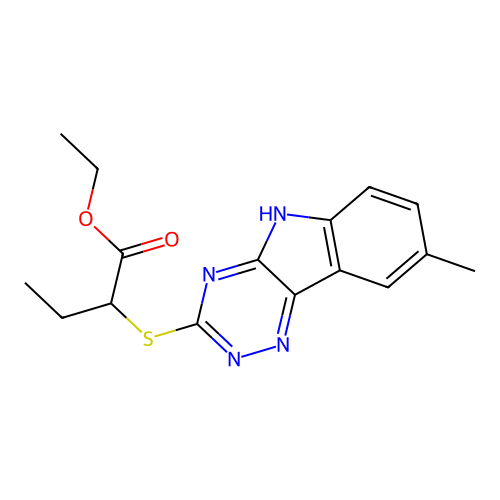 ethyl 2-[(8-methyl-5H-[1,2,4]triazino[5,6-b]indol-3-yl)sulfanyl]butanoate structure