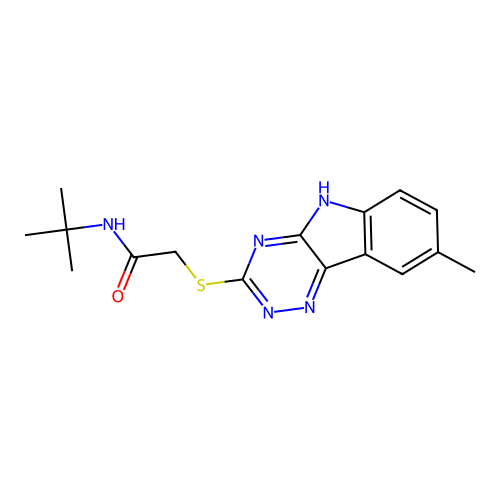 N-tert-butyl-2-[(8-methyl-5H-[1,2,4]triazino[5,6-b]indol-3-yl)sulfanyl]acetamide structure