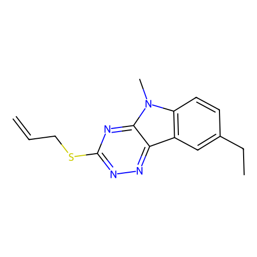 8-Ethyl-5-methyl-3-prop-2-enylsulfanyl-[1,2,4]triazino[5,6-b]indole structure