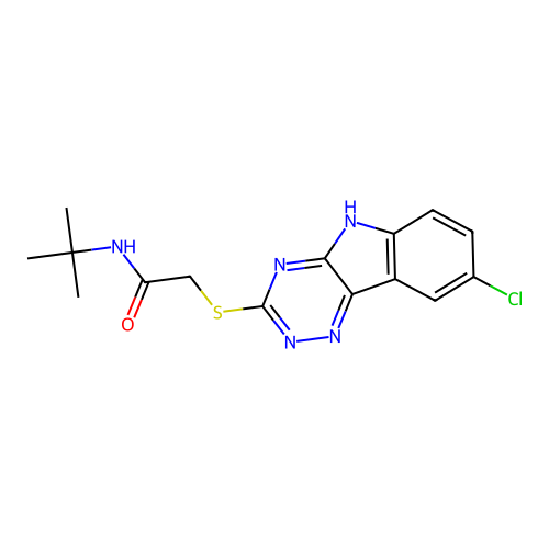 Acetamide,2-[(8-chloro-2H-1,2,4-triazino[5,6-B]indol-3-YL)thio]-N-(tert-butyl)- structure
