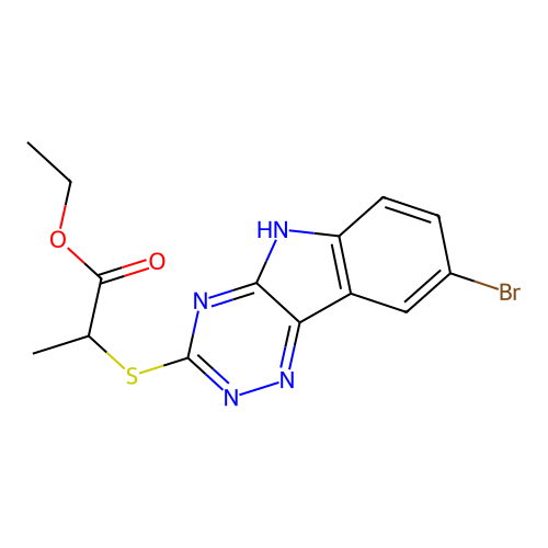 ethyl 2-[(8-bromo-5H-[1,2,4]triazino[5,6-b]indol-3-yl)sulfanyl]propanoate structure