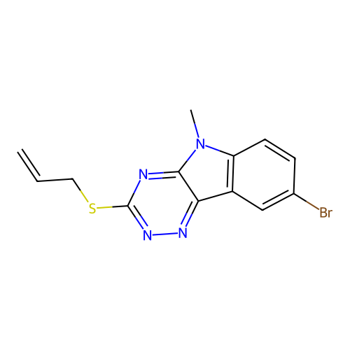 8-Bromo-5-methyl-3-prop-2-enylsulfanyl-[1,2,4]triazino[5,6-b]indole structure