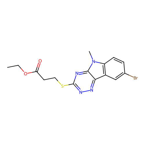 Ethyl 3-[(8-bromo-5-methyl-[1,2,4]triazino[5,6-b]indol-3-yl)sulfanyl]propanoate structure