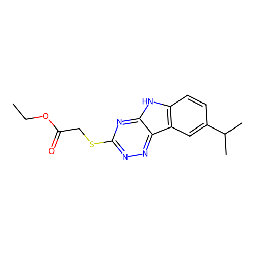 ethyl 2-[(8-propan-2-yl-5H-[1,2,4]triazino[5,6-b]indol-3-yl)sulfanyl]acetate structure