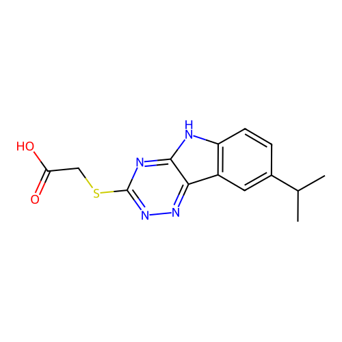 2-[(8-propan-2-yl-5H-[1,2,4]triazino[5,6-b]indol-3-yl)sulfanyl]acetic acid structure