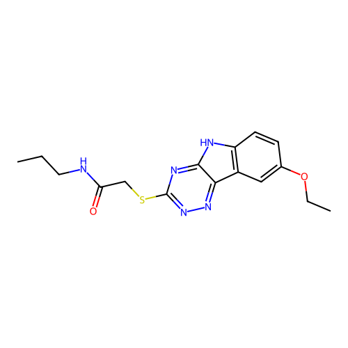 2-[(8-ethoxy-5H-[1,2,4]triazino[5,6-b]indol-3-yl)sulfanyl]-N-propylacetamide structure