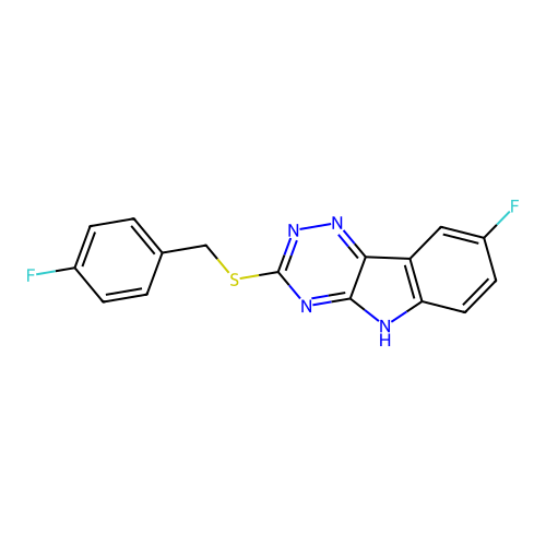 8-fluoro-3-[(4-fluorophenyl)methylsulfanyl]-5H-[1,2,4]triazino[5,6-b]indole structure