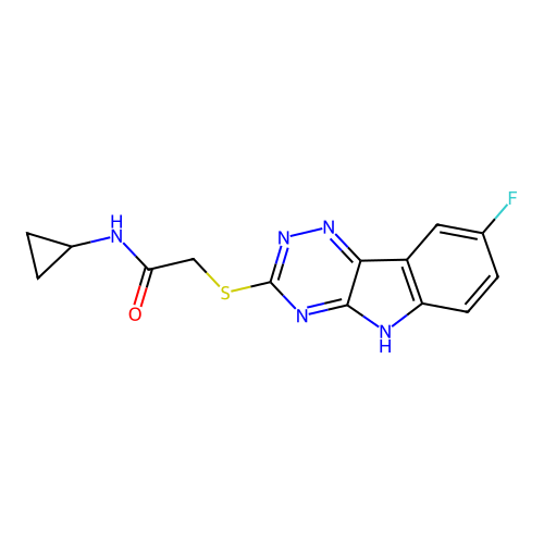 N-Cyclopropyl-2-(6-fluoro-9H-1,3,4,9-tetraaza-fluoren-2-ylsulfanyl)-acetamide structure