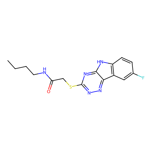 N-Butyl-2-[(8-Fluoro-2H-1,2,4-Triazino[5,6-b]Indol-3-ylThio]-Acetamide structure