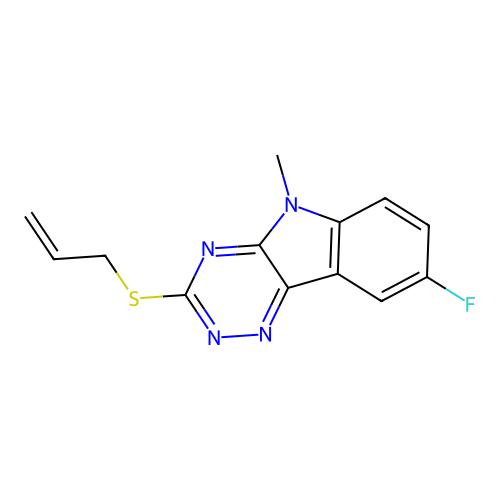8-Fluoro-5-methyl-3-prop-2-enylsulfanyl-[1,2,4]triazino[5,6-b]indole structure