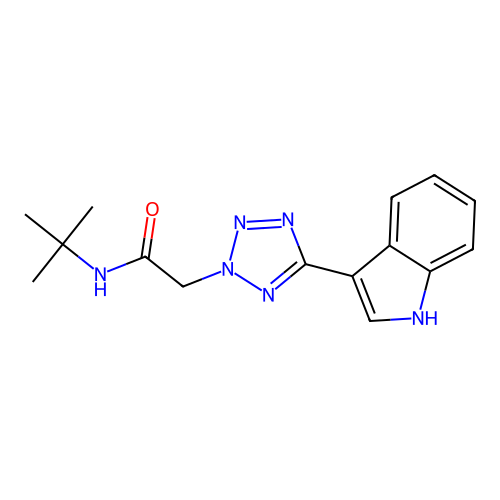 N-tert-butyl-2-[5-(1H-indol-3-yl)tetrazol-2-yl]acetamide structure