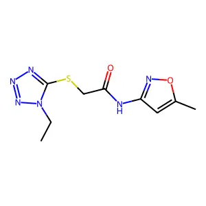 2-(1-Ethyl-1H-tetrazol-5-ylsulfanyl)-N-(5-methyl-isoxazol-3-yl)-acetamide structure