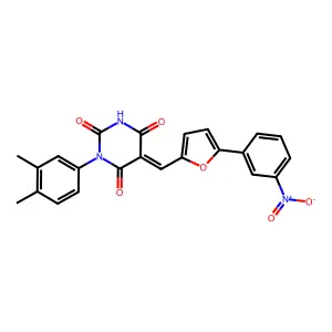 1-(3,4-dimethylphenyl)-5-{[5-(3-nitrophenyl)-2-furyl]methylene}-2,4,6(1H,3H,5H)-pyrimidinetrione structure