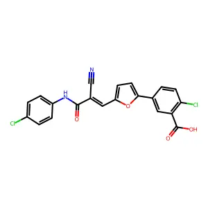 2-chloro-5-(5-{3-[(4-chlorophenyl)amino]-2-cyano-3-oxo-1-propen-1-yl}-2-furyl)benzoic acid structure