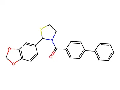 [2-(1,3-Benzodioxol-5-yl)-1,3-thiazolidin-3-yl]-(4-phenylphenyl)methanone structure