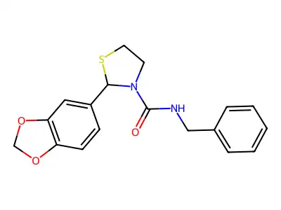 2-(2H-1,3-Benzodioxol-5-yl)-N-benzyl-1,3-thiazolidine-3-carboxamide structure