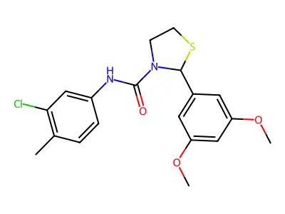 N-(3-chloro-4-methylphenyl)-2-(3,5-dimethoxyphenyl)-1,3-thiazolidine-3-carboxamide structure