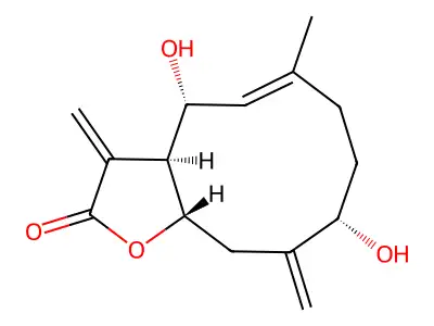 4,9-dihydroxy-6-methyl-3,10-dimethylidene-4,7,8,9,11,11a-hexahydro-3aH-cyclodeca[b]furan-2-one structure