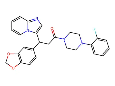 3-(1,3-benzodioxol-5-yl)-1-[4-(2-fluorophenyl)piperazin-1-yl]-3-imidazo[1,2-a]pyridin-3-ylpropan-1-one structure