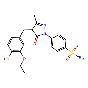 4-[4-[(3-ethoxy-4-oxocyclohexa-2,5-dien-1-ylidene)methyl]-5-methyl-3-oxo-1H-pyrazol-2-yl]benzenesulfonamide structure