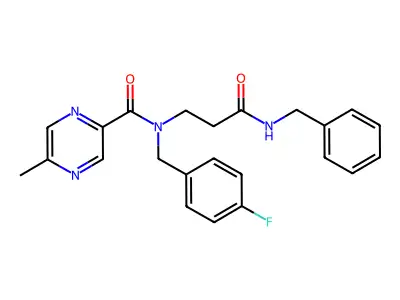N-[3-(benzylamino)-3-oxopropyl]-N-[(4-fluorophenyl)methyl]-5-methylpyrazine-2-carboxamide structure